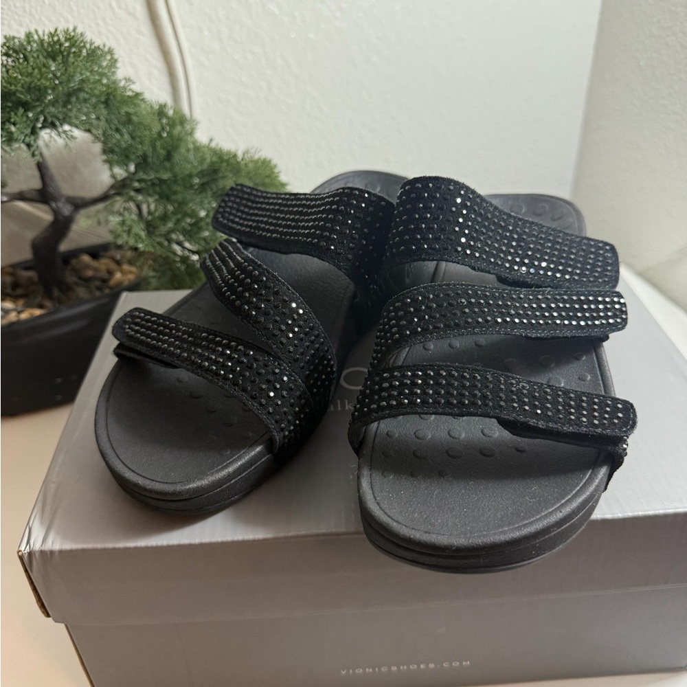 Vionic Black Sandals with Rhinestone Straps - Picture 1 of 4